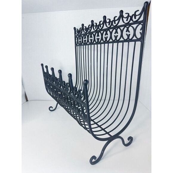 Vintage Wrought Iron Ornate Black‎ Magazine Rack, Towel Holder, Log Holder - Picture 1 of 5